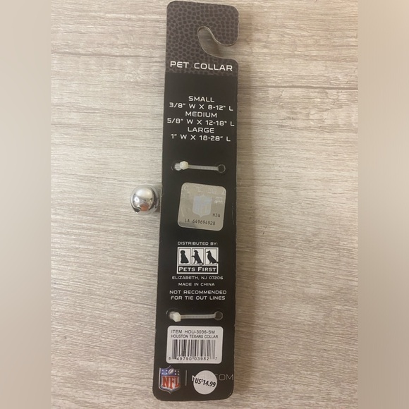 Pets First NFL Pet Collar Adjustable Size Small Houston Texans 3/8" W X 8-12" L - Picture 4 of 6